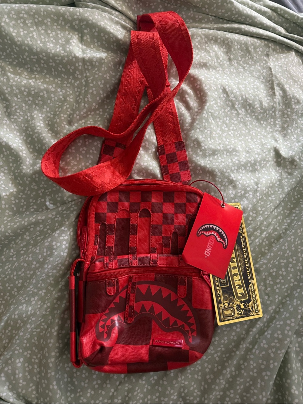 Sprayground Red and Black Checkered Crossbody Bag